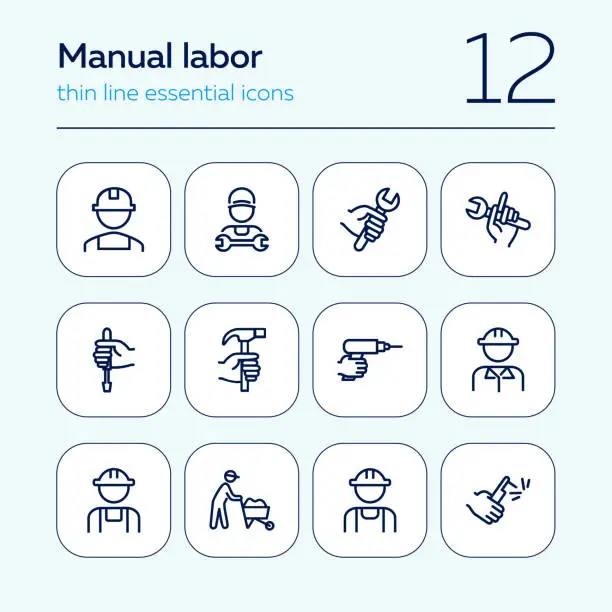 Vector illustration of Manual labor line icon set