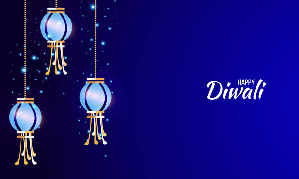 Happy Diwali with blue hanging lamp background Happy Diwali with blue hanging lamp background diwali home stock illustrations