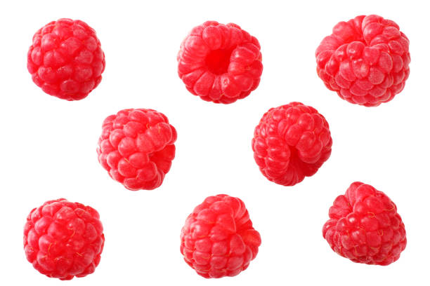 istock ripe raspberries isolated on white background. top view 1174430314