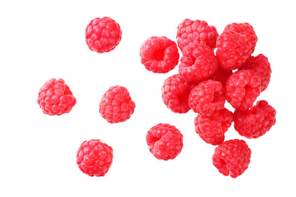 istock ripe raspberries isolated on white background. top view 1174430364