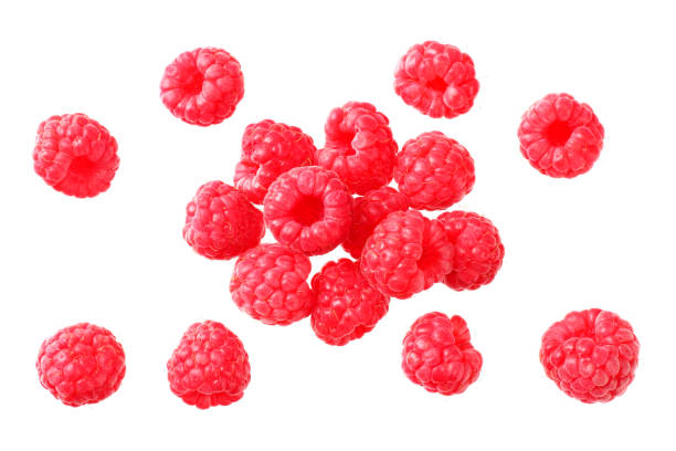 istock ripe raspberries isolated on white background. top view 1174430365