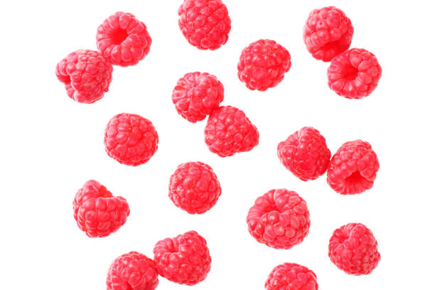 istock ripe raspberries isolated on white background. top view 1174430385