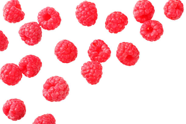 istock ripe raspberries isolated on white background. top view 1174430395