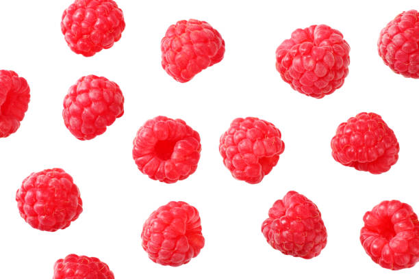 istock ripe raspberries isolated on white background. top view 1174430437