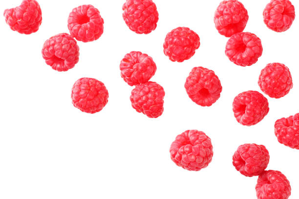 istock ripe raspberries isolated on white background. top view 1174430542