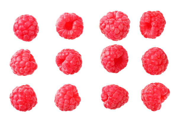 istock ripe raspberries isolated on white background. top view 1174430581