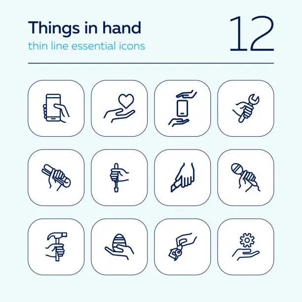 Vector illustration of Things in hand line icon set