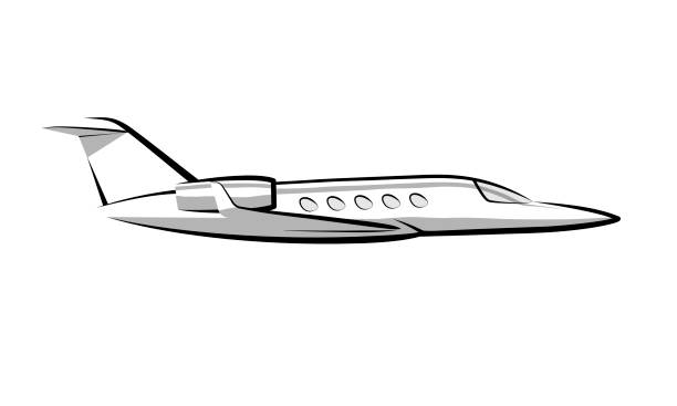 simple drawing Contour private jet airplane vector art illustration