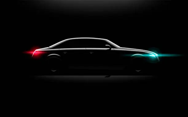 Vector illustration of Realistic business luxury prestige car lit in the night,