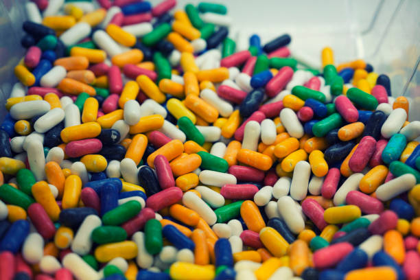 Sweet capsule colourful candies in box