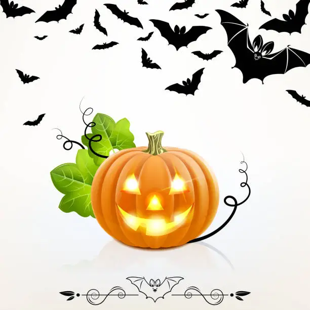 Vector illustration of Halloween Pumpkin on a Background of Bats