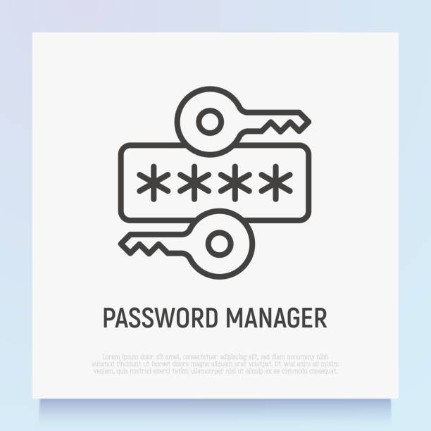 Password manager thin line icon. Key and secret code. Data protection. Modern vector illustration. vector art illustration