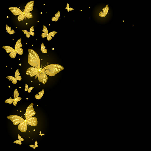Shiny Decorative Golden Butterflies Stock Illustration - Download Image Now  - Butterfly - Insect, Gold - Metal, Gold Colored - iStock