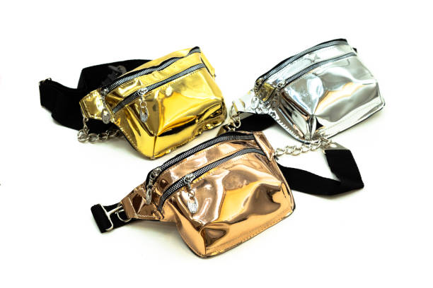 Shiny Belt Bags Isolated on White Background