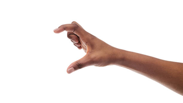 istock Black female hand measuring invisible items isolated on white background 1174447613