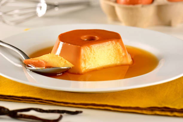 Vanilla Pudding Condensed milk pudding with caramel sauce dessert sweet food stock pictures, royalty-free photos & images