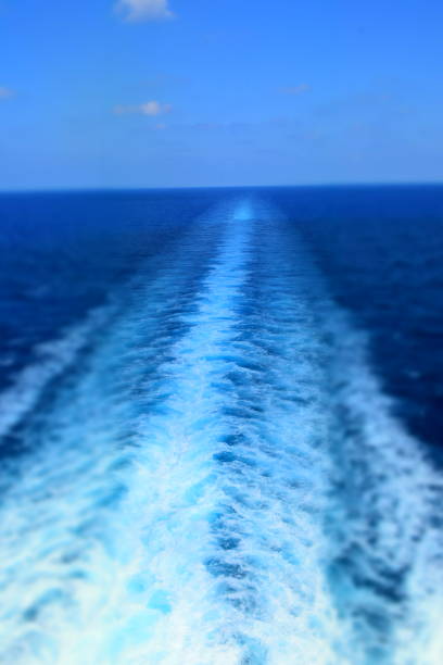 Cruise ship track with calm sea and clear sky