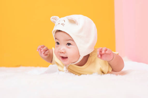 istock Happy newborn cute baby in studio 1174454538