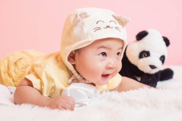 istock Happy newborn cute baby in studio 1174454581