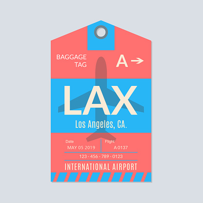 Los Angeles luggage tag. Airport baggage ticket. Travel label. Vector illustration.