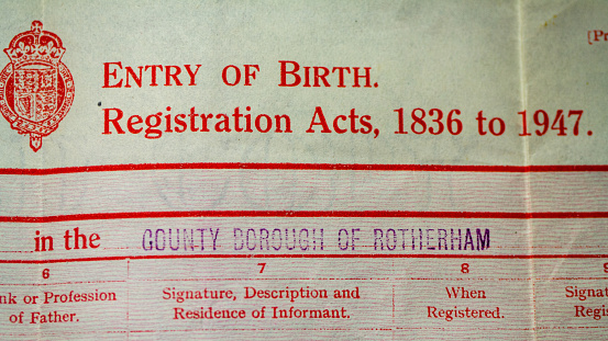 United Kingdom Birth Certificate, copy of original UK document.