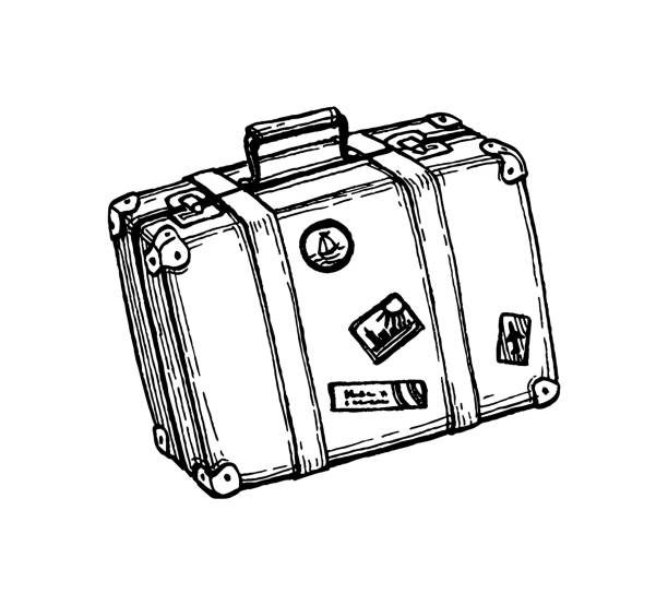 чернильный эскиз чемодана. - suitcase label old old fashioned stock illustrations