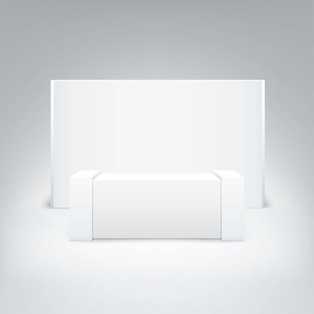 makieta biały stoisko wystawowe izolowane na białym tle. wektor biały pusty wystawa handlowa - stock market white colors finance stock illustrations