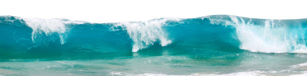 istock Powerful ocean waves with white foam isolated on a white background. Banner format. 1174484938