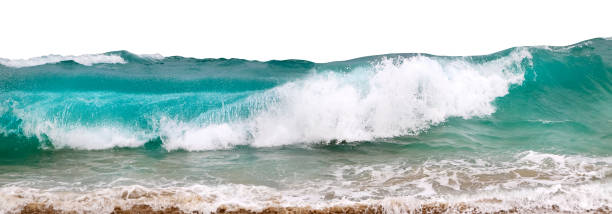 istock Powerful ocean waves with white foam isolated on a white background. Wide format. 1174486024