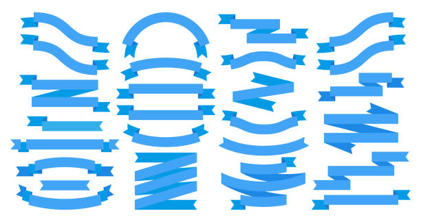 1907.m30.i120.n017.p.c25.1315725923 bänder. blaue flache banner isoliert auf weißen, band design-elemente für text. vektorgrafikvorlage - beugen oder biegen stock-grafiken, -clipart, -cartoons und -symbole