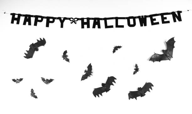 istock Halloween background with bats, Happy Halloween inscription 1174490583