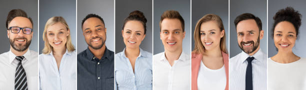 Collage of portraits ethnically diverse business people. Collage of portraits of an ethnically diverse young business people. multiple image photos stock pictures, royalty-free photos & images