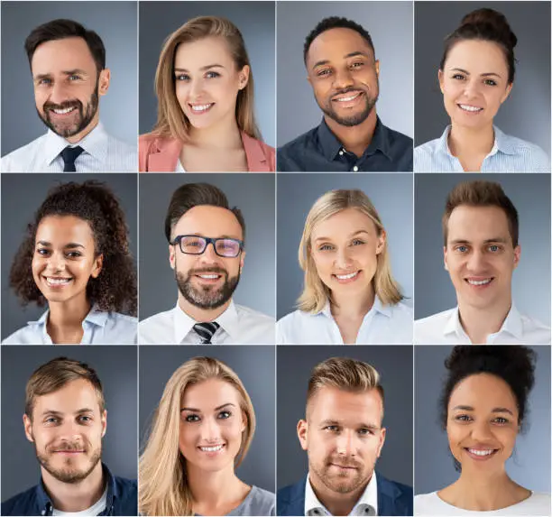 Photo of Collage of portraits ethnically diverse business people.