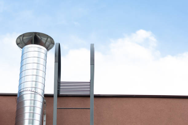 istock Tin pipe on the building wall and stairs to roof 1174494667
