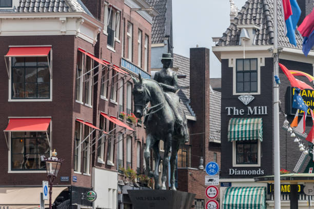 Amsterdam, Netherlands - June 7, 2019: Equestrian statue of Queen Wilhelmina.