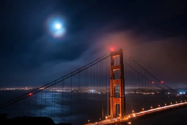 a long exposure shot of the golden gate bridge looking back onto san Francisco