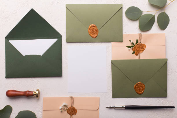 istock Eco paper envelopes with love letters or invitation cards 1174499673