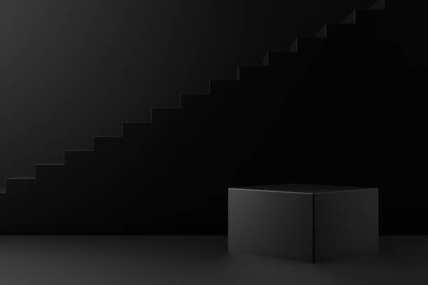 istock 3D Black Empty Product Stand, Platform, Podium with Staircase, Minimal Design 1174500894
