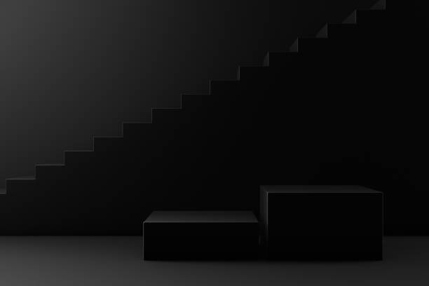istock 3D Black Empty Product Stand, Platform, Podium with Staircase, Minimal Design 1174500995
