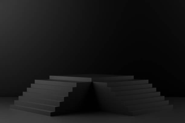 istock 3D Black Empty Product Stand, Platform, Podium with Staircase, Minimal Design 1174501969