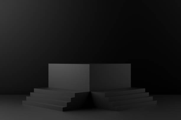 istock 3D Black Empty Product Stand, Platform, Podium with Staircase, Minimal Design 1174502139