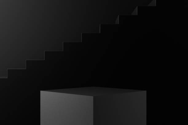 istock 3D Black Empty Product Stand, Platform, Podium with Staircase, Minimal Design 1174502309