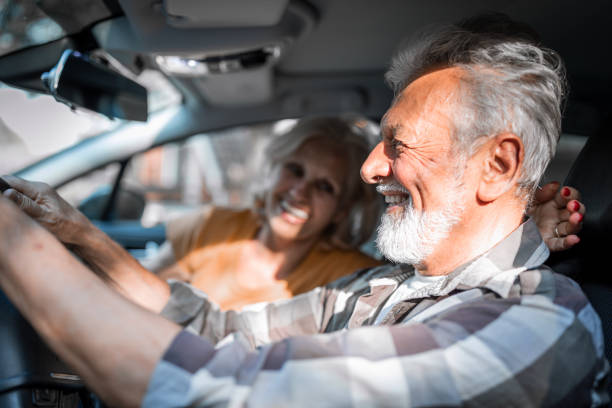 Senior couple on road trip