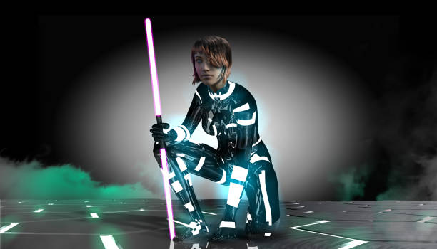 istock Futuristic Fighter Girl Waiting The Enemies 1174511213