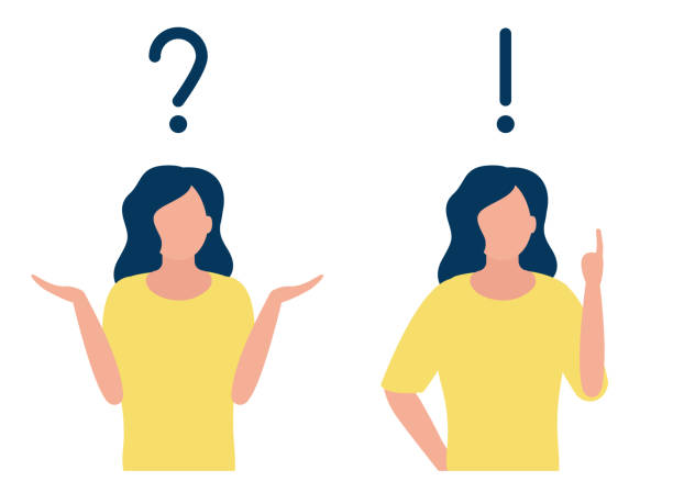 Answer question sign and woman emotions. Ask, faq, help. Customer support. Vector illustration Answer question sign and woman emotions. Ask, faq, help. Customer support Vector q and a illustrations stock illustrations