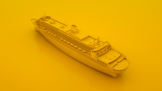 Luxury Cruise Ship isolated on yellow background. 3d illustration.