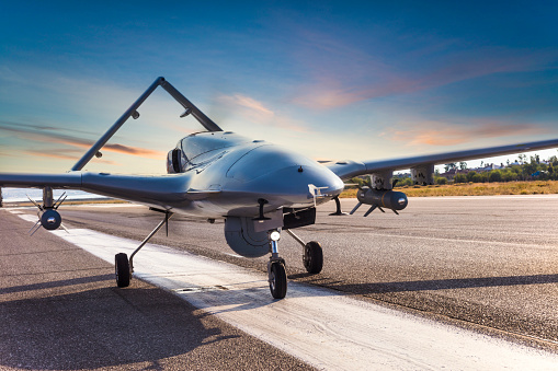 Armed Unmanned Aerial Vehicle on runway