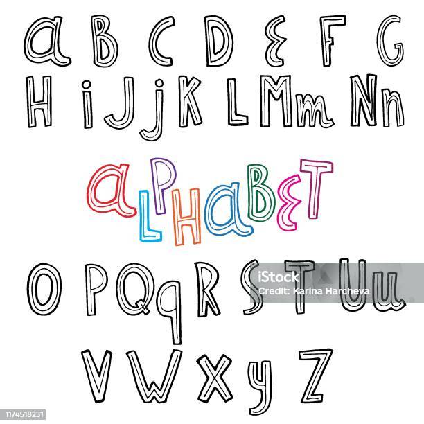English Alphabet In Line Handdrawn Vector English Alphabet With Line In The Middle Stock ...