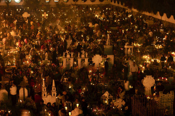 San Andres Mixquic, Mexico - November 2018: People gather for the annual commemorations known as \