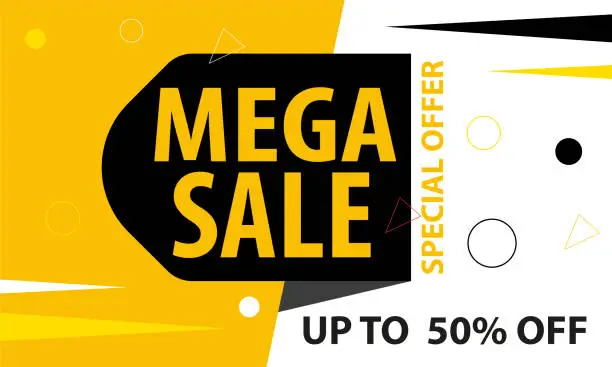 Vector illustration of Special offer mega sale banner, up to 50% off.